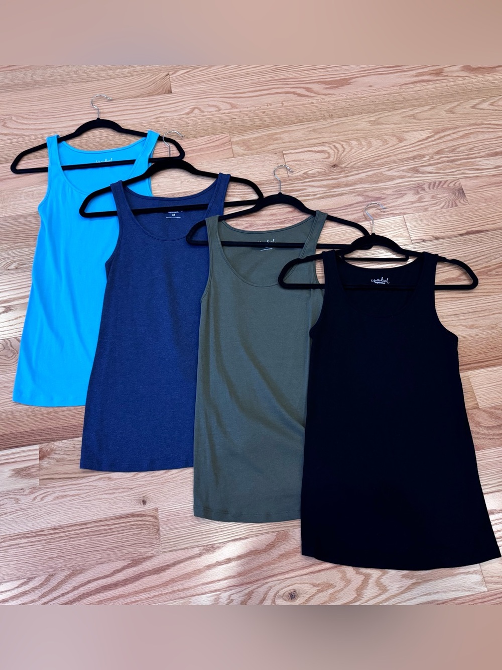 4 Ingrid and Isabel Maternity Tank Tops - Black, Olive, Navy Blue, & Bright Blue